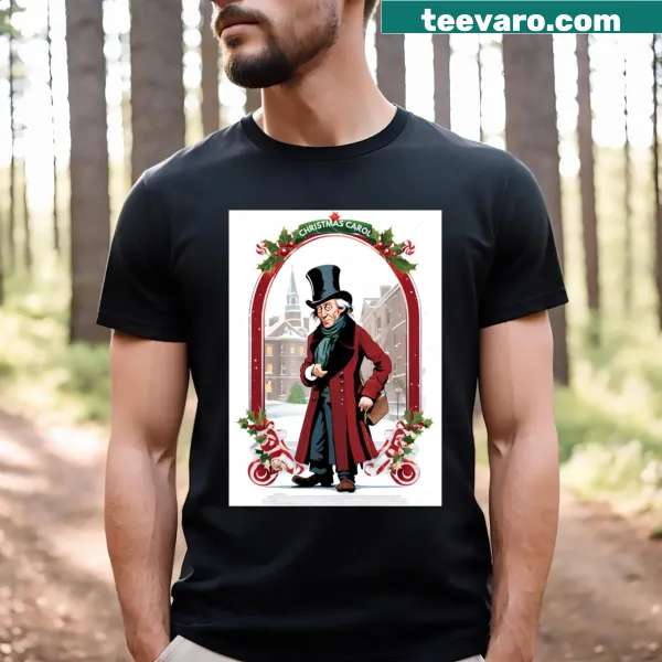 Christmas Carol T-shirt with musical notes and festive imagery