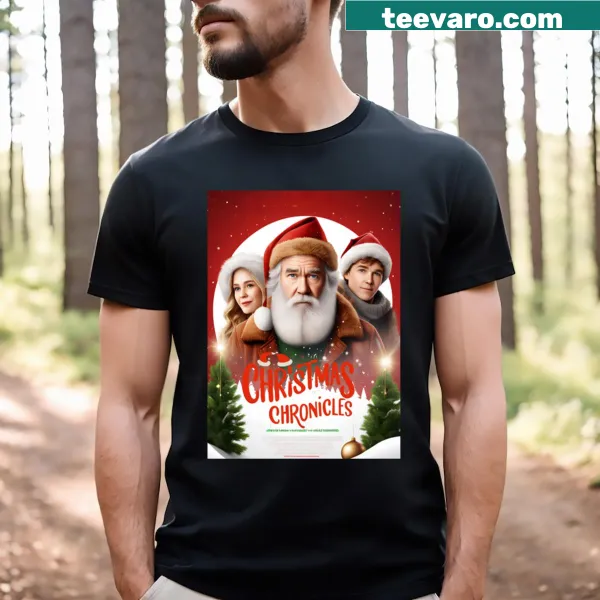 Illustrated Christmas scene on a holiday-themed T-shirt