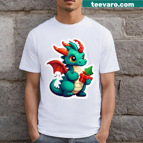 Festive dragon illustration on a Christmas T-shirt
