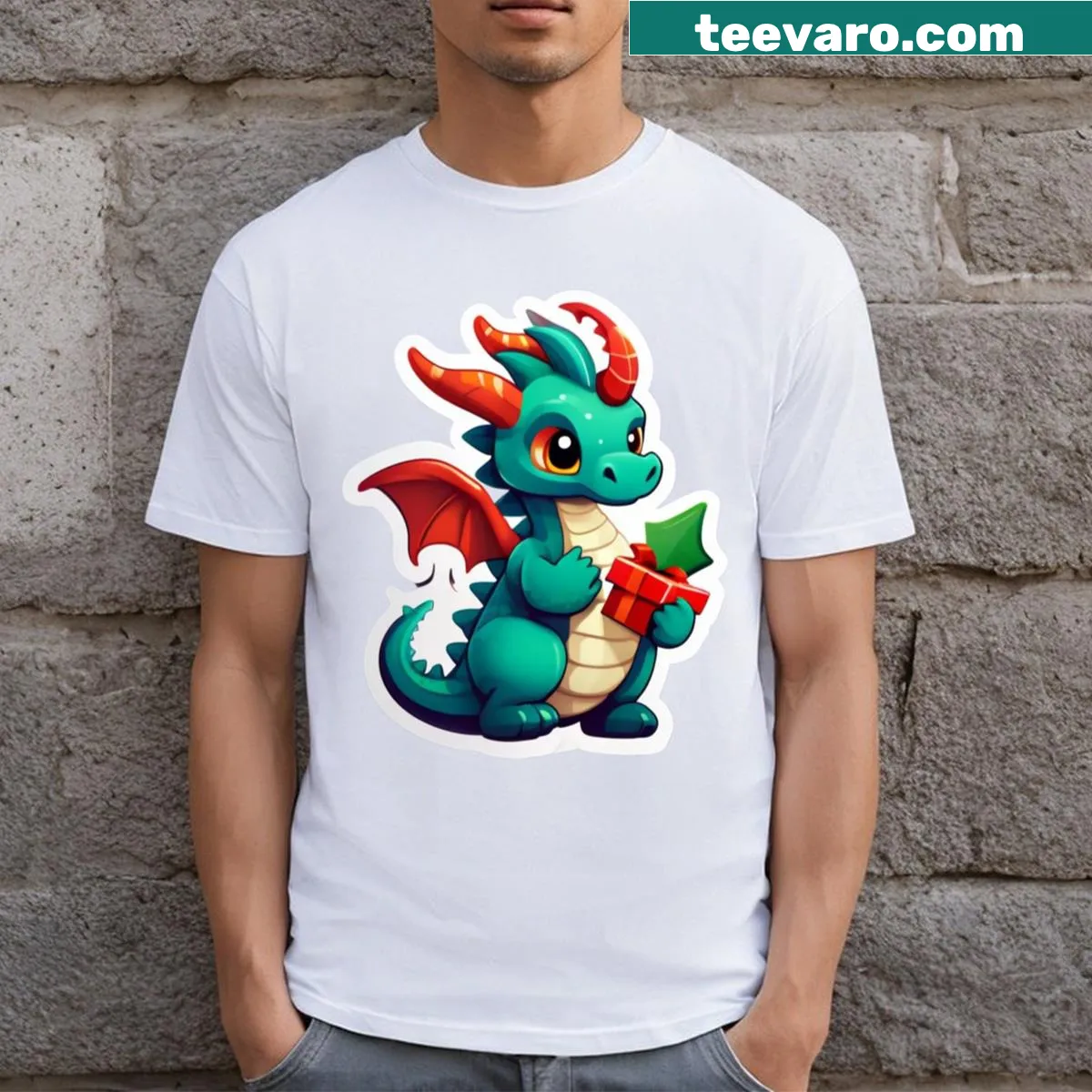 Festive dragon illustration on a Christmas T-shirt — on a men's t-shirt