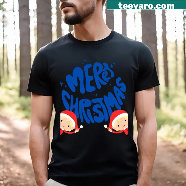Christmas Elf T-shirt featuring whimsical artwork of a playful elf