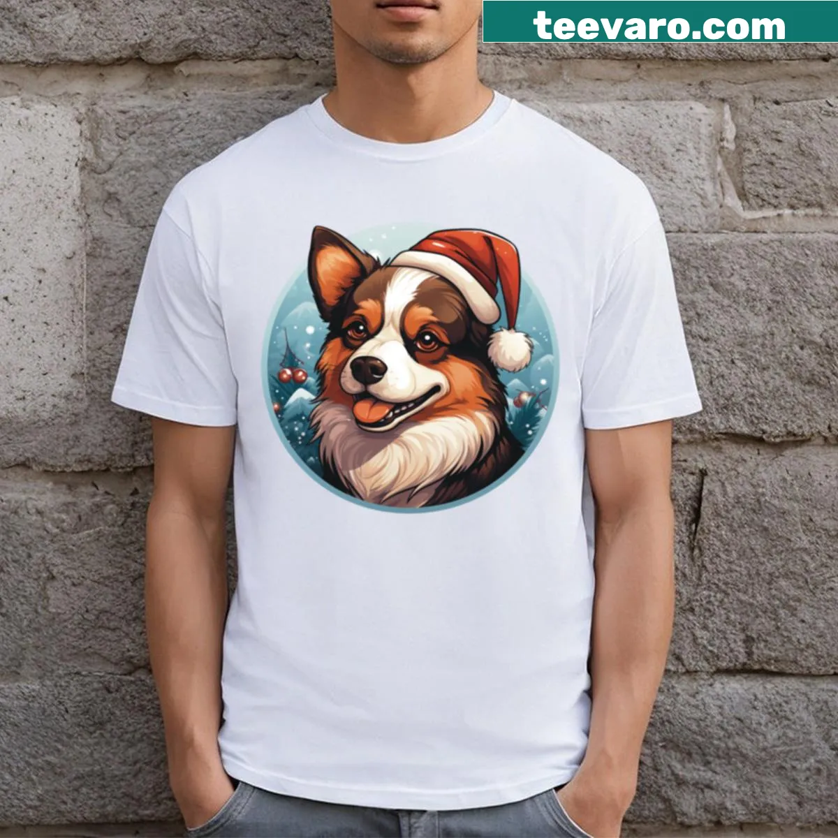 Cute dog illustration in Christmas theme on a t-shirt — on a men's t-shirt