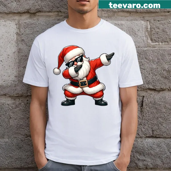 Cartoon Santa dabbing dance on a Christmas t-shirt