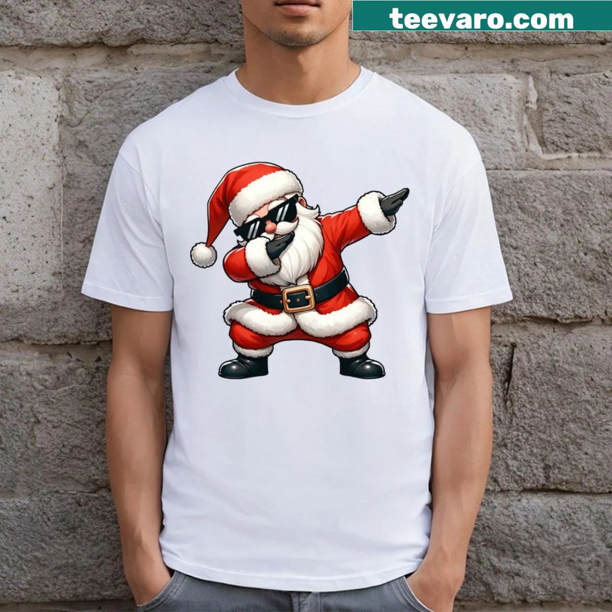 Cartoon Santa dabbing dance on a Christmas t-shirt — on a men's t-shirt