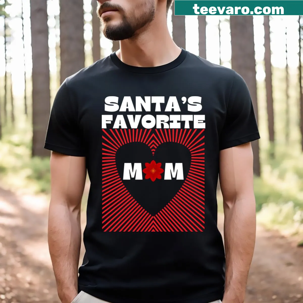 Text reads Santa's Favorite Mom on a Christmas t-shirt — on a men's t-shirt