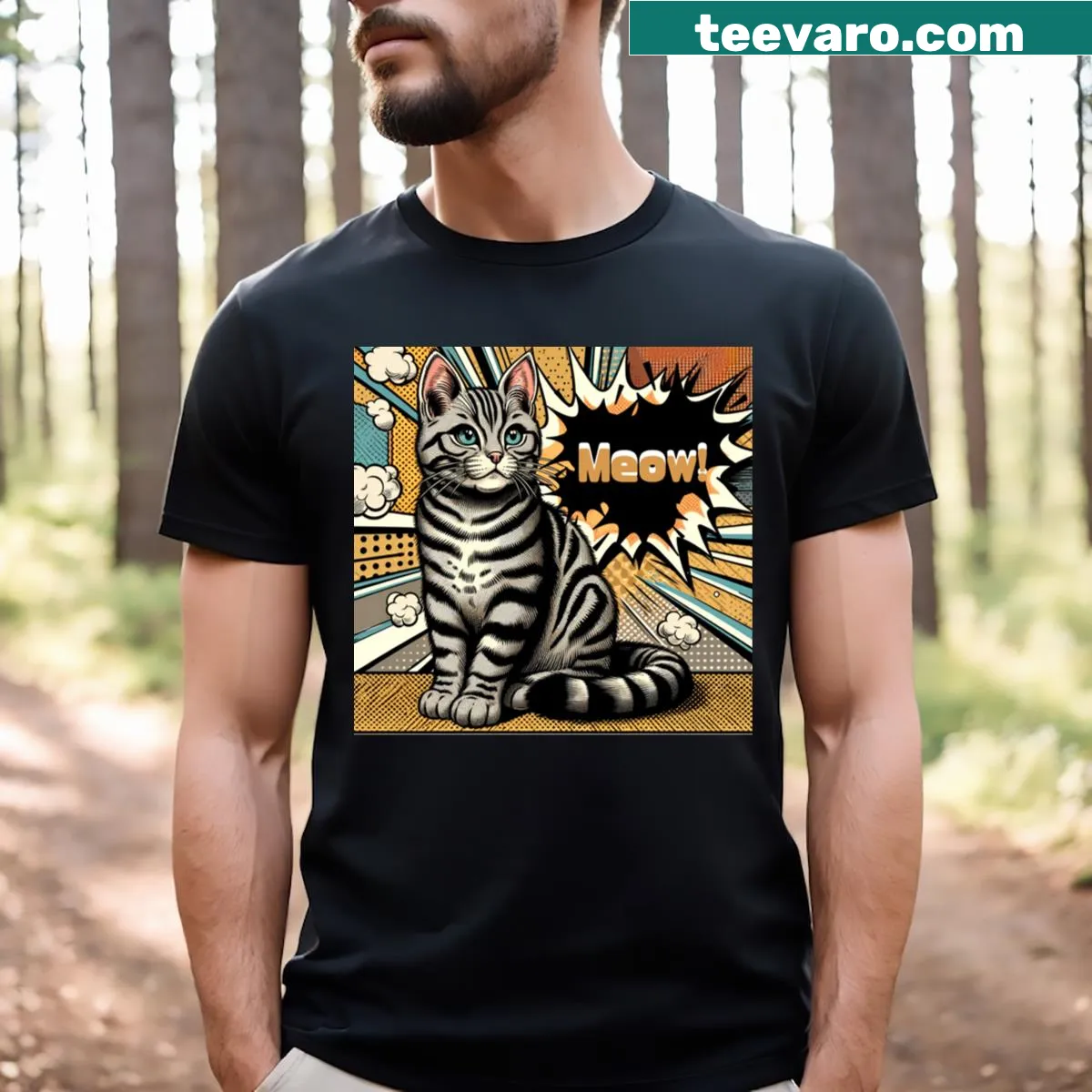 Cute cartoon cat t-shirt with playful design — on a men's t-shirt