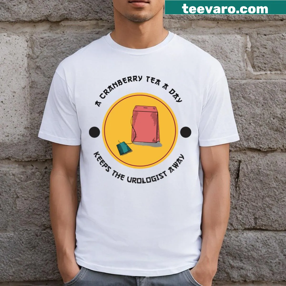 Funny graphic t-shirt combining cranberry tea and urology — on a men's t-shirt