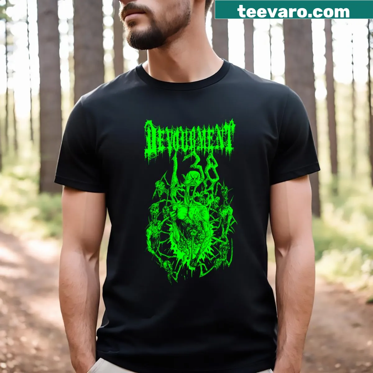 Graphic design representing heavy music culture on a t-shirt — on a men's t-shirt