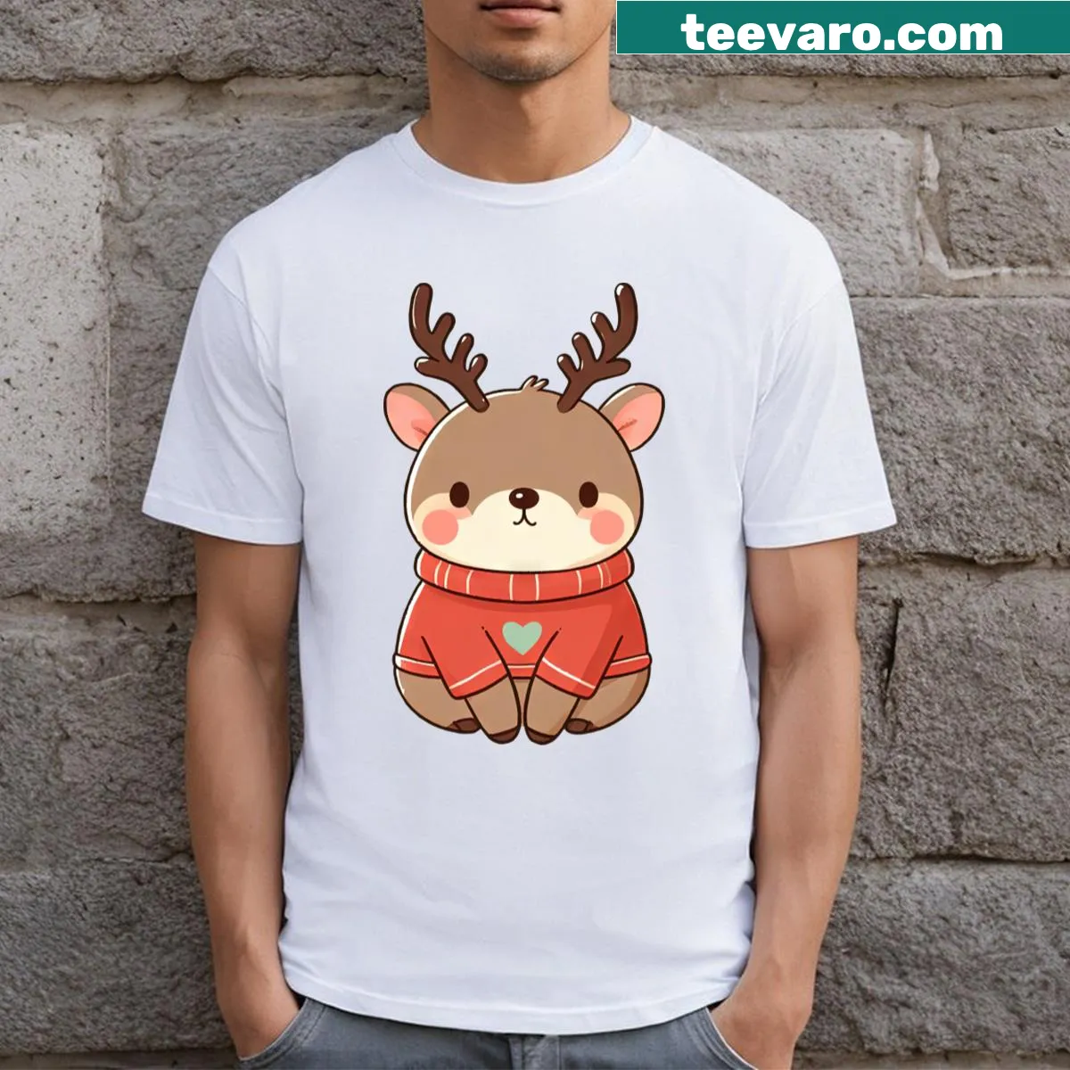 Cartoon of a fat Christmas deer on a t-shirt — on a men's t-shirt