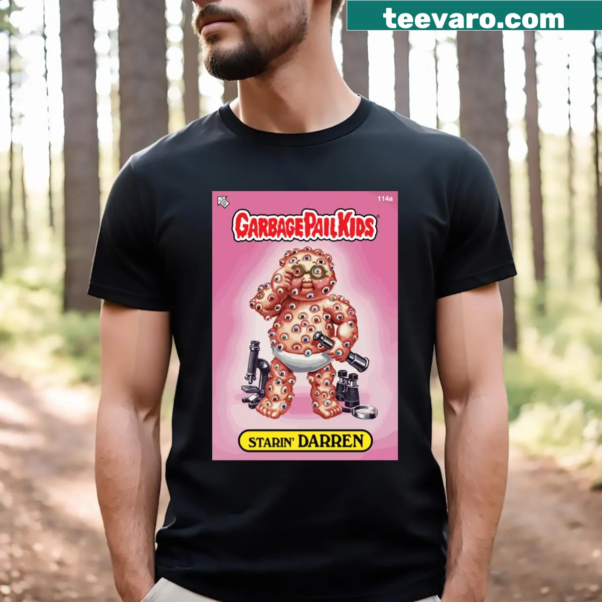 Garbage Pail Kids Starin' Darren cartoon t-shirt — on a men's t-shirt