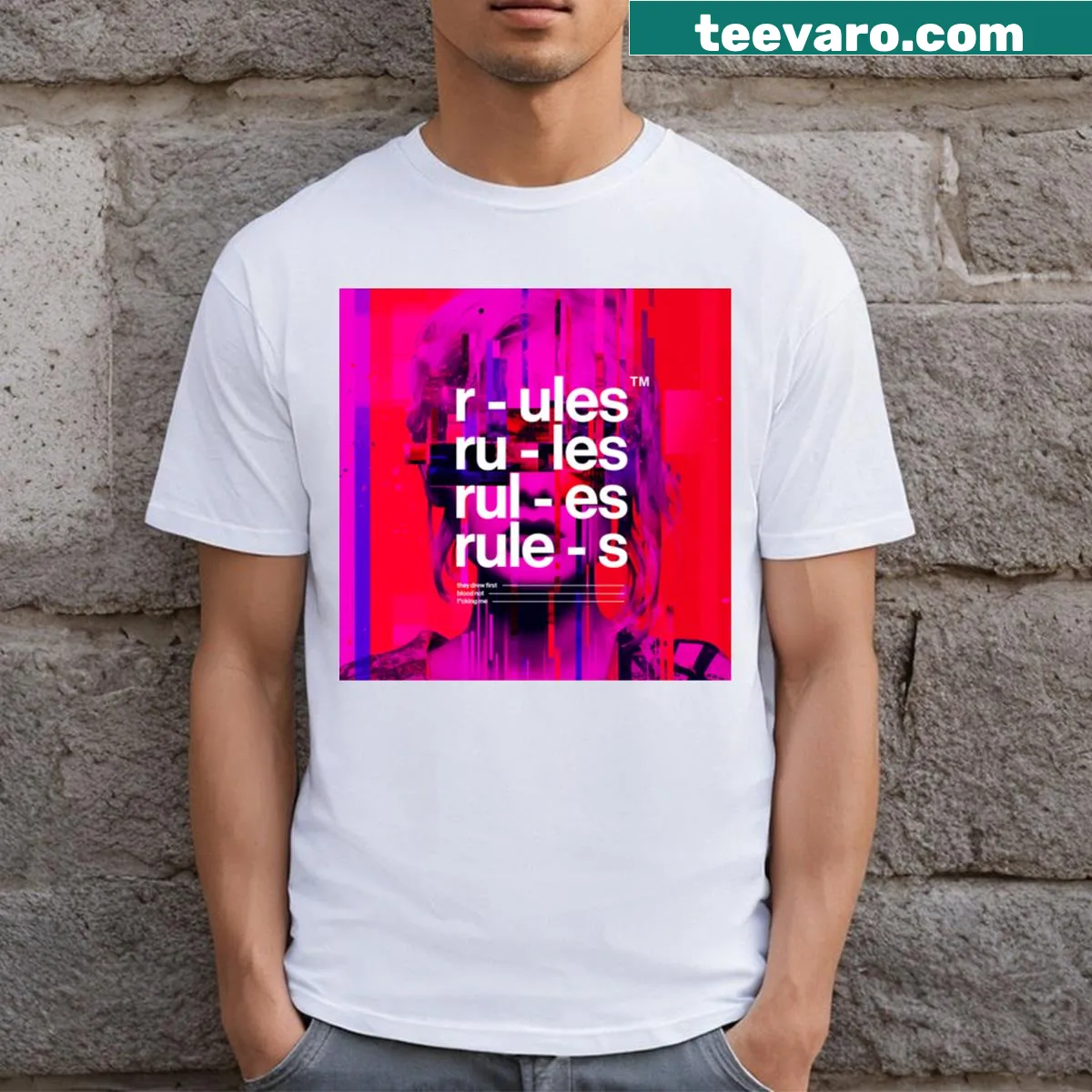 Abstract glitch art T-shirt design by Skjegg — on a men's t-shirt