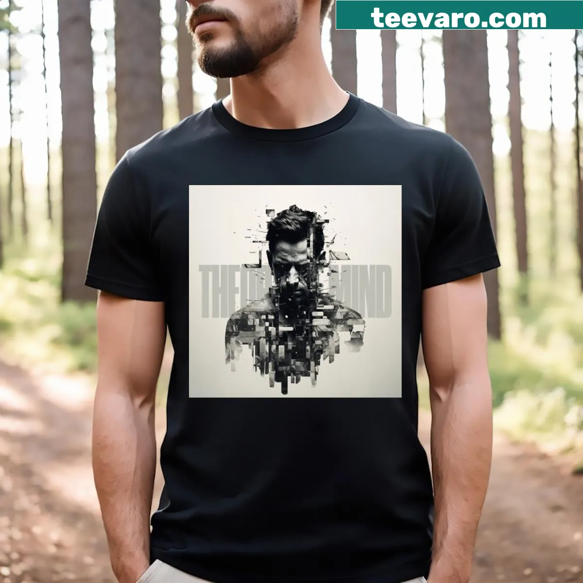 Glitch art design featuring distorted patterns on a T-shirt — on a men's t-shirt