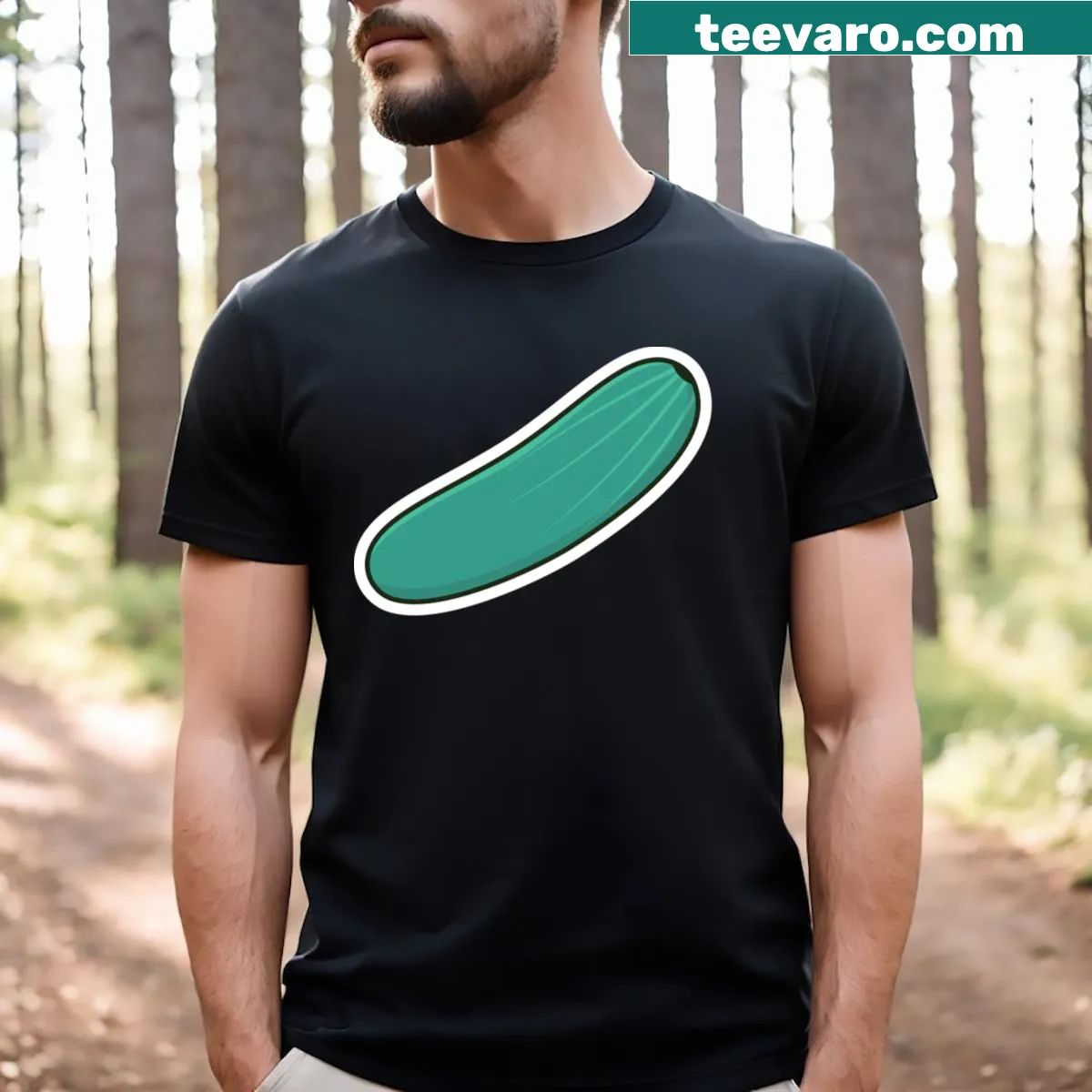 Cartoon cucumber T-shirt promoting healthy eating — on a men's t-shirt