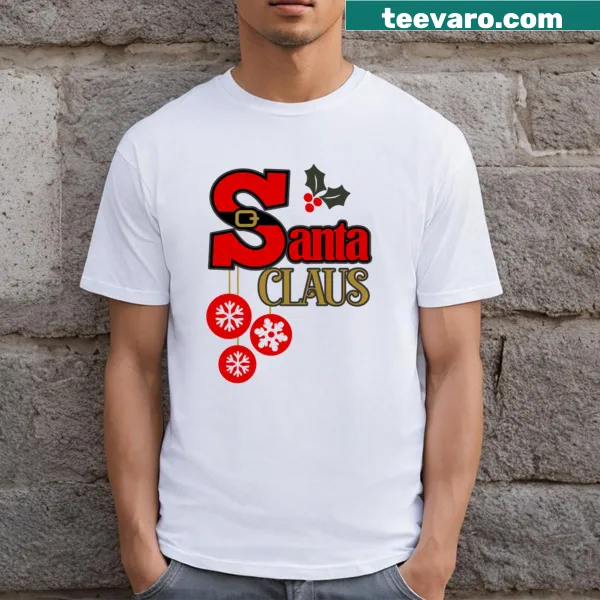 Cheerful Santa Claus graphic on a festive holiday t-shirt