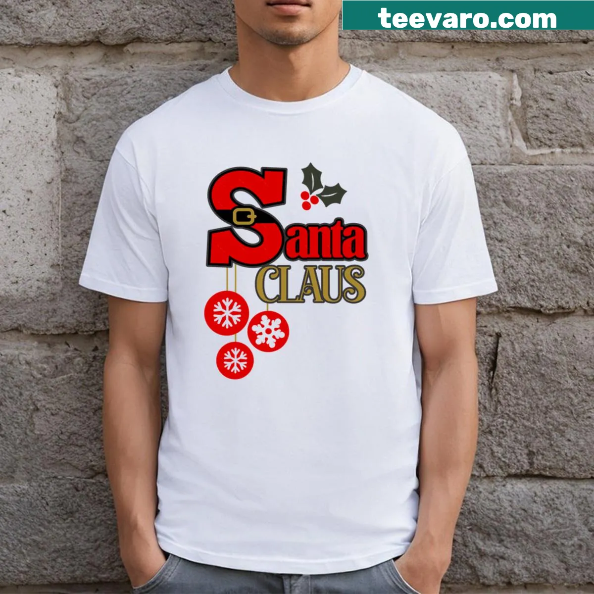 Cheerful Santa Claus graphic on a festive holiday t-shirt — on a men's t-shirt