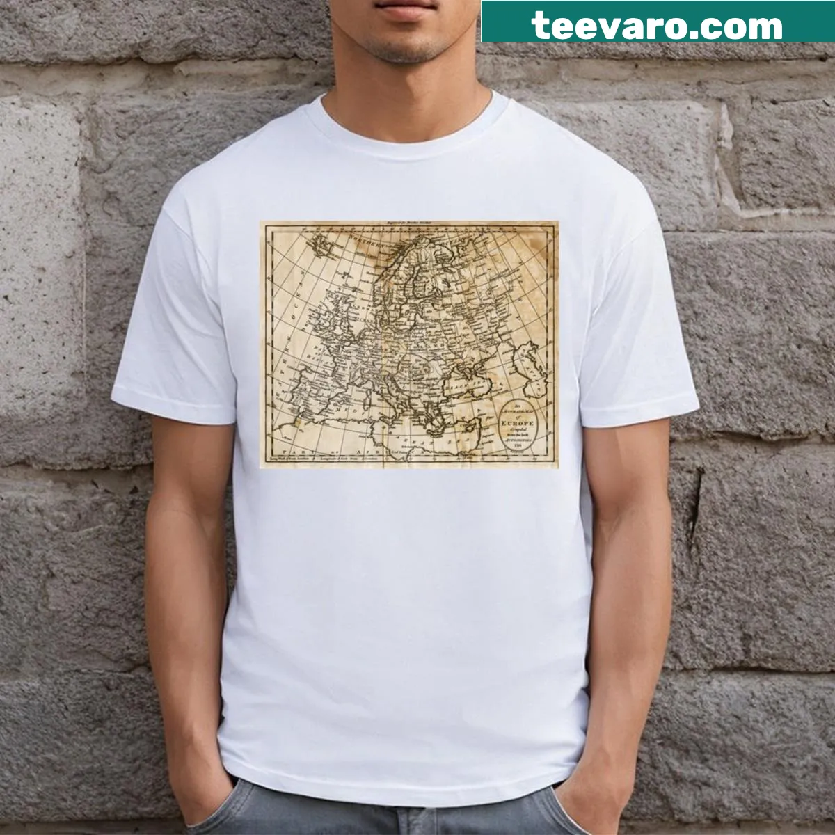 Illustrated historic map of Europe from 1791 on a t-shirt. — on a men's t-shirt
