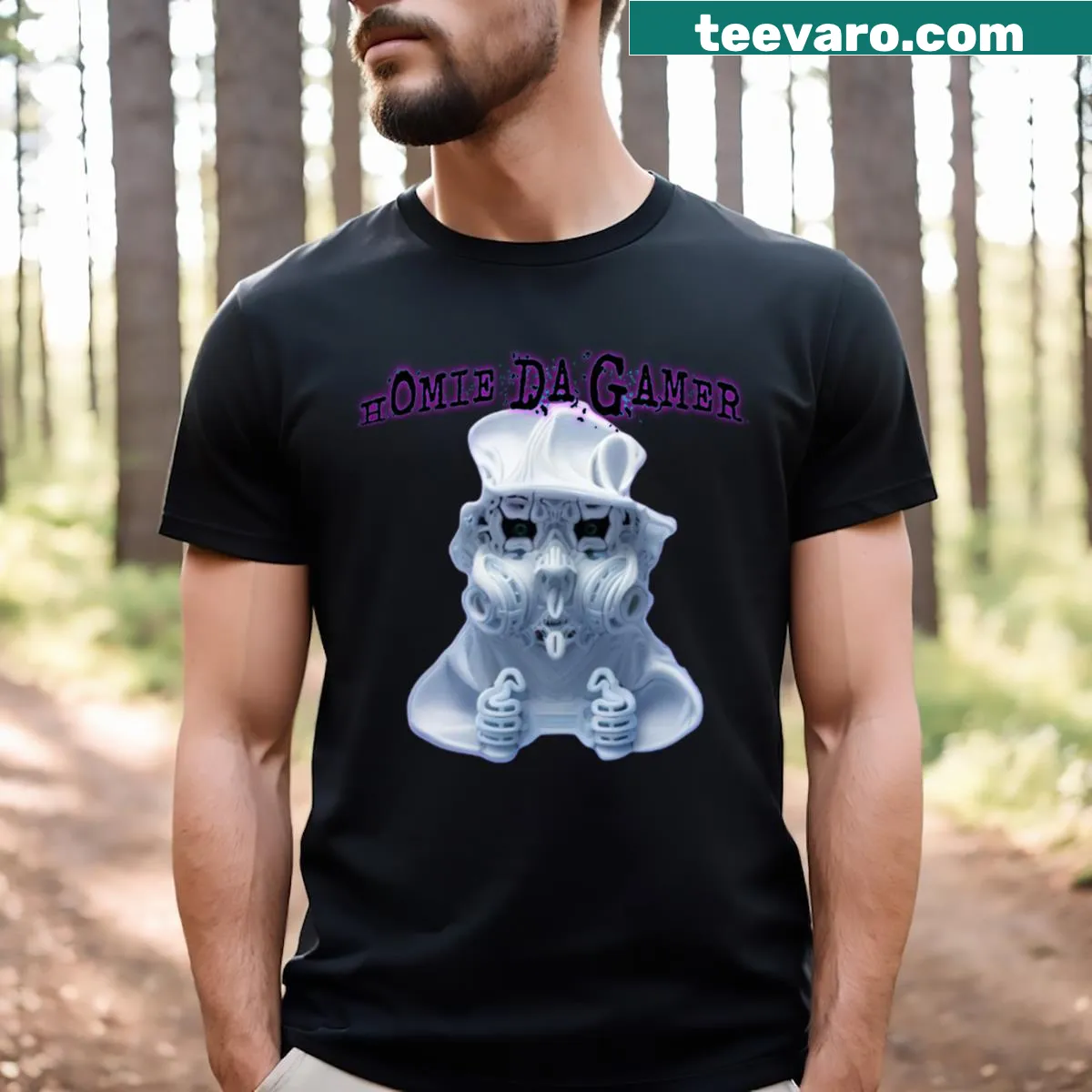 Homie Da Gamer text design on a gaming t-shirt — on a men's t-shirt