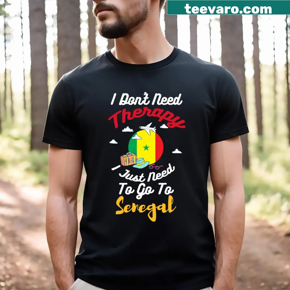 Playful typography t-shirt expressing love for travel to Senegal — on a men's t-shirt