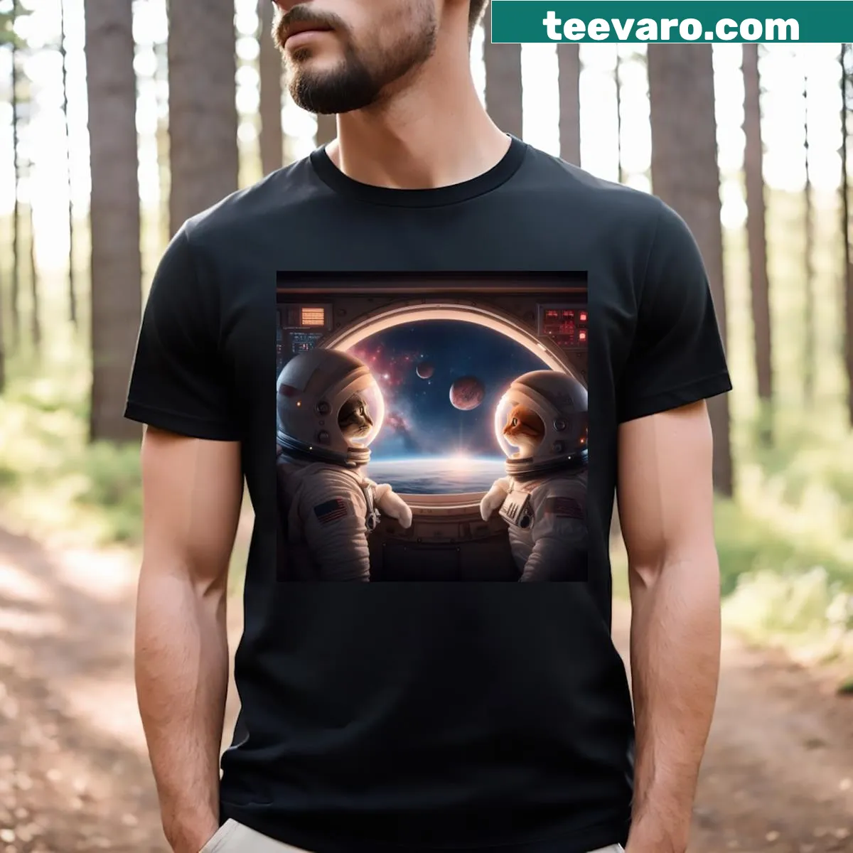 Illustration of a thoughtful cat on a t-shirt — on a men's t-shirt