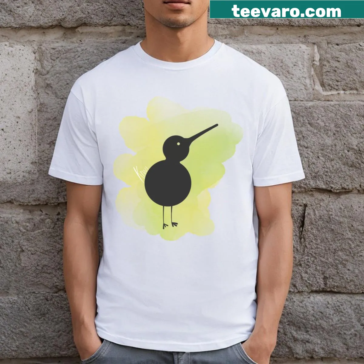 Illustrated kiwi bird T-shirt celebrating nature — on a men's t-shirt