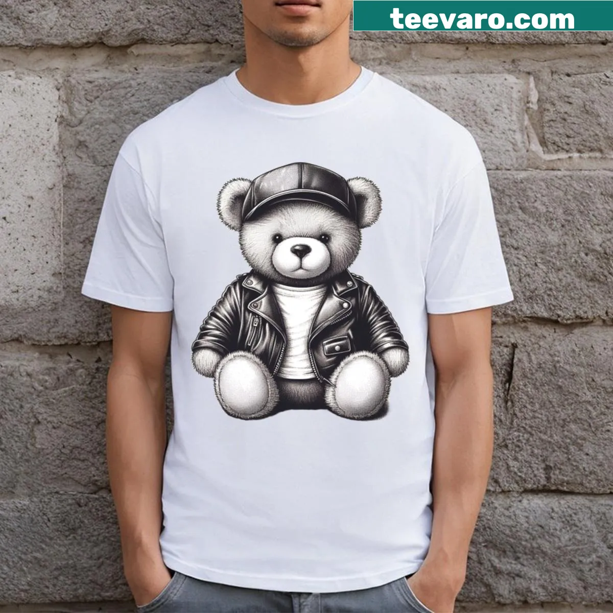 Illustration of an adorable teddy bear on a T-shirt — on a men's t-shirt