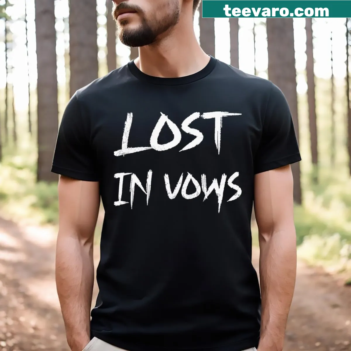 Sentimental T-shirt with elegantly scripted phrases about love and commitment. — on a men's t-shirt