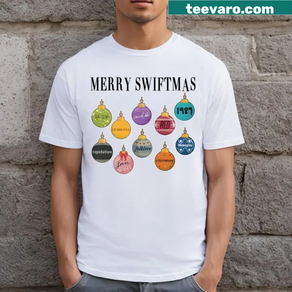 Cute Christmas ball graphic celebrating Swiftmas on a t-shirt