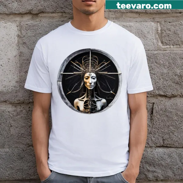 Abstract masks and shadowy faces design on a T-shirt