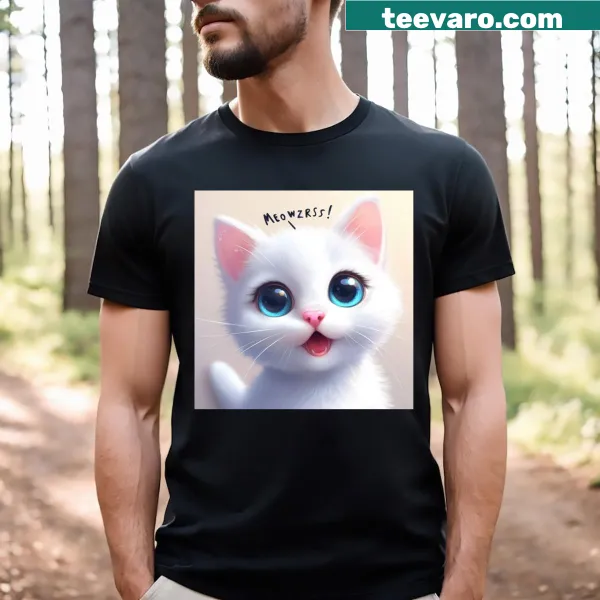Whimsical cat-themed T-shirt with Mystical Meow illustration