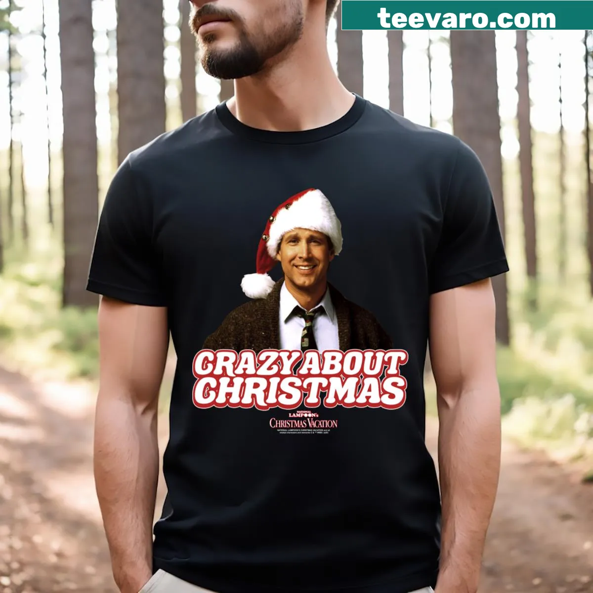 Funny Christmas Vacation tee featuring Crazy About Christmas text — on a men's t-shirt