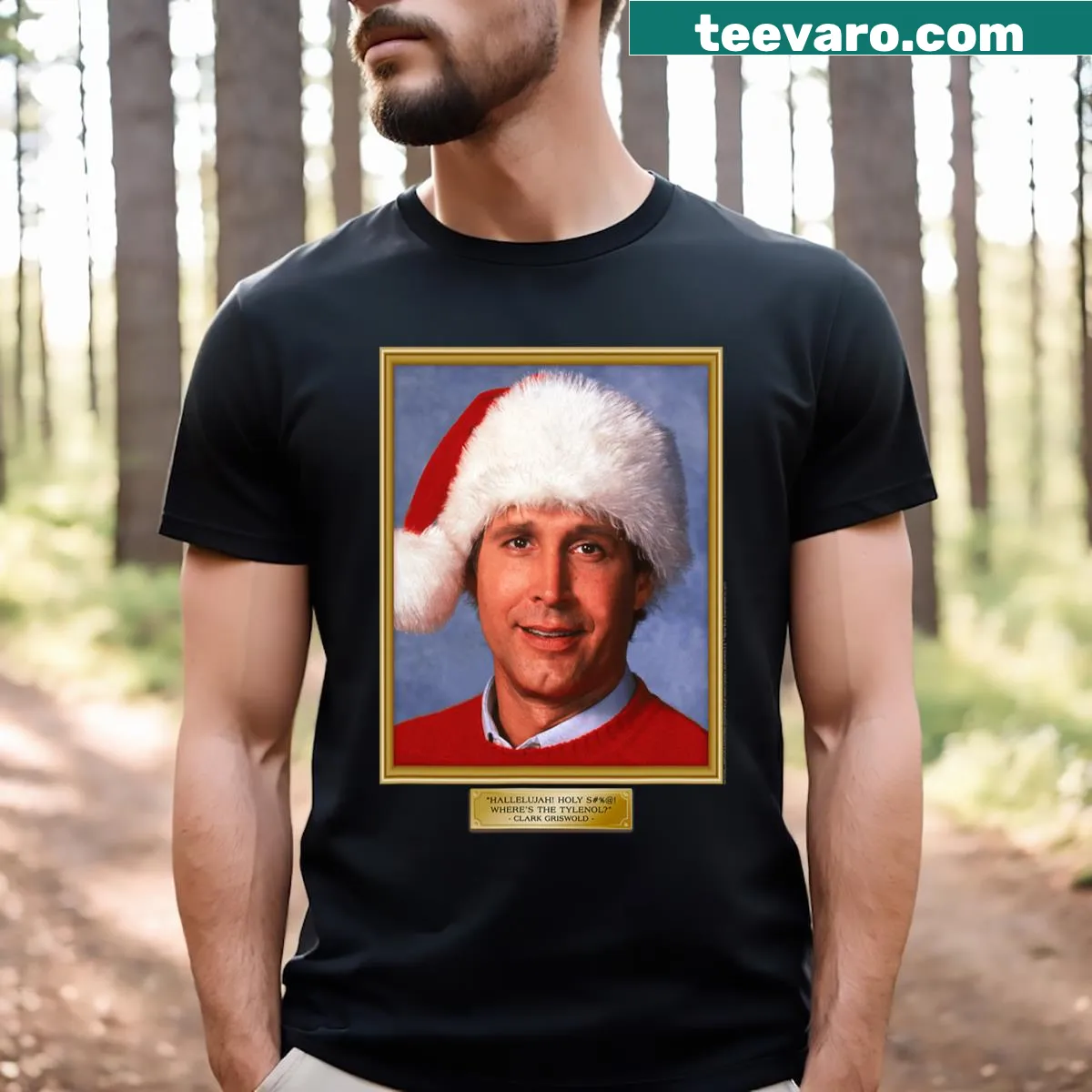 Hallelujah T-shirt with bold lettering inspired by the holiday classic film — on a men's t-shirt
