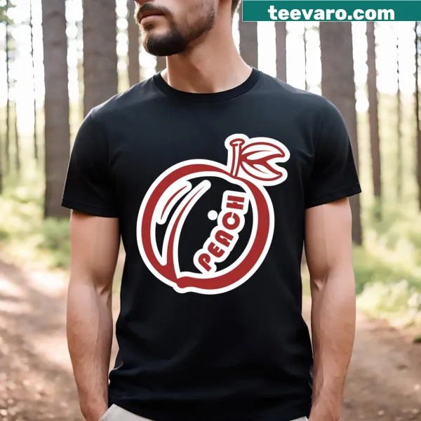 Vector illustration t-shirt featuring a peach fruit and leaf design