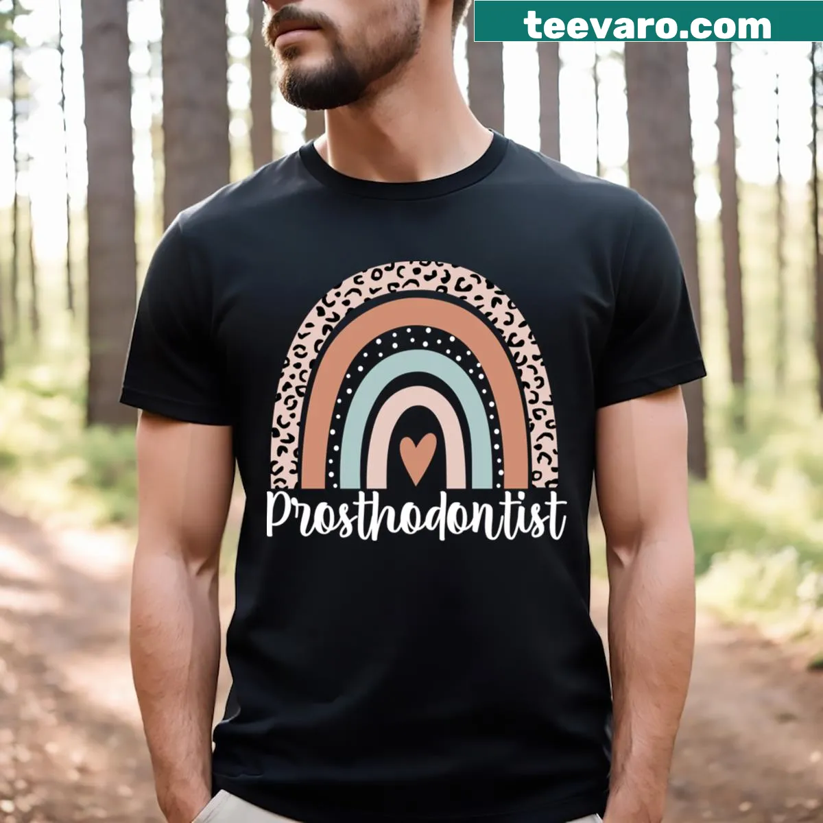 Funny T-shirt featuring a leopard graphic and prosthodontist theme — on a men's t-shirt