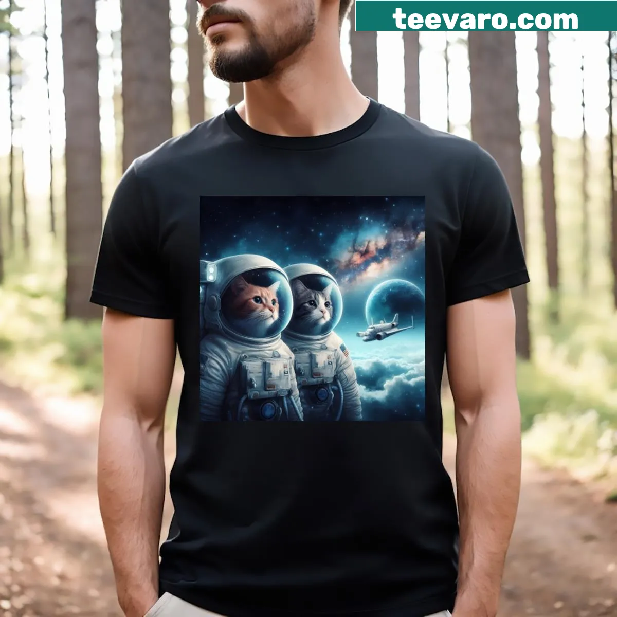 Illustration of a cat's face on a T-shirt for cat lovers — on a men's t-shirt