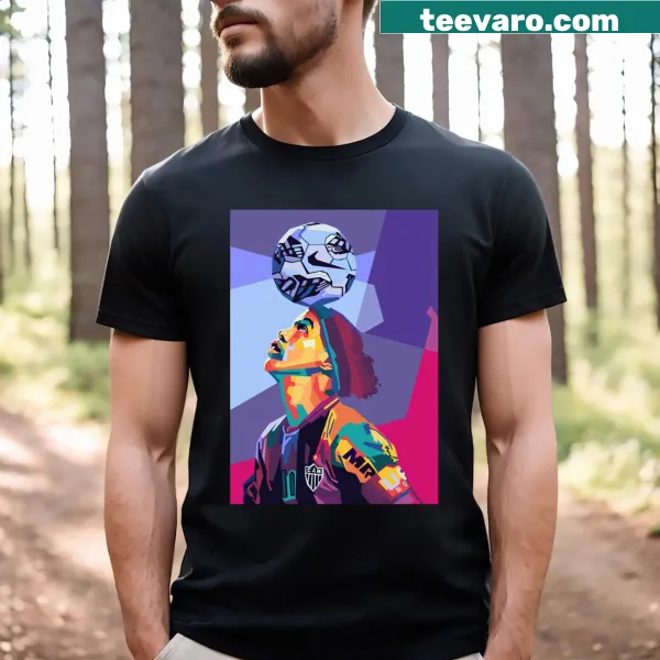 Pop art style illustration of Ronaldinho on t-shirt
