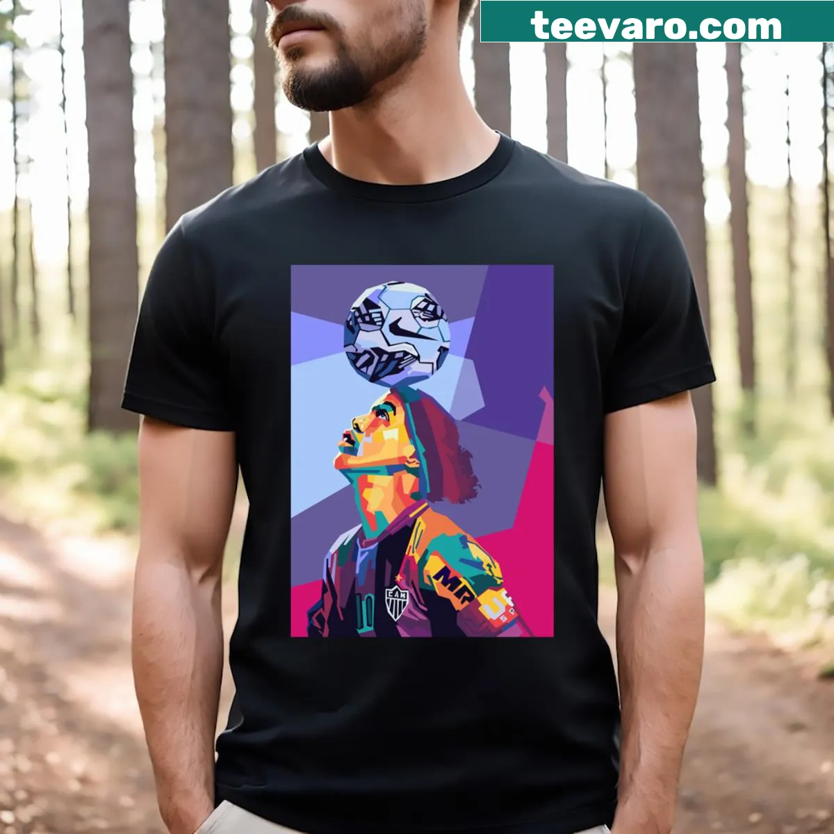 Pop art style illustration of Ronaldinho on t-shirt — on a men's t-shirt