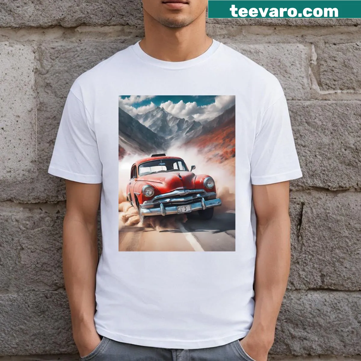 Vintage car digital art on a nostalgic t-shirt — on a men's t-shirt