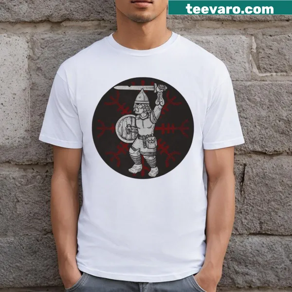 Bold illustration of a Viking warrior on a T-shirt