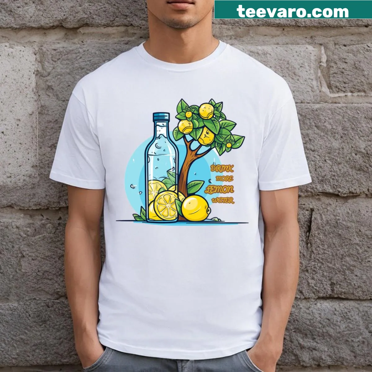 Waterbottle With Lemon Tree T-shirt with cheerful illustration — on a men's t-shirt