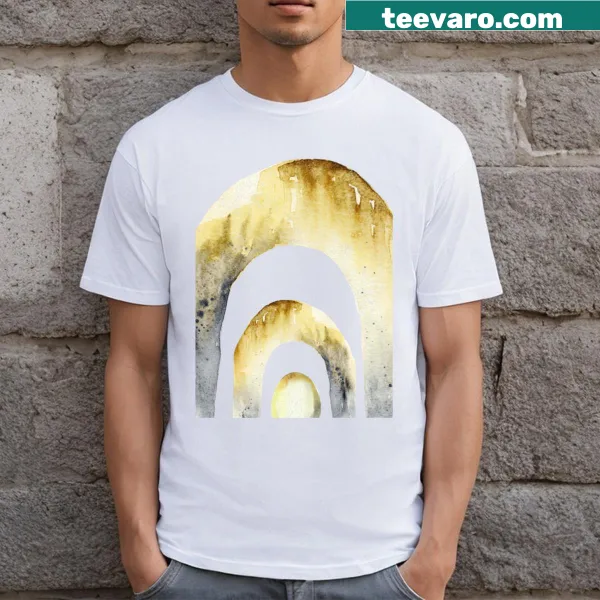 Watercolor T-shirt featuring abstract yellow arches design