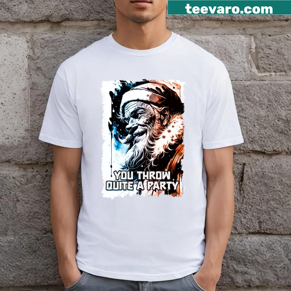 Humorous Santa Claus illustration with Yippee Ki Yay quote on t-shirt — on a men's t-shirt