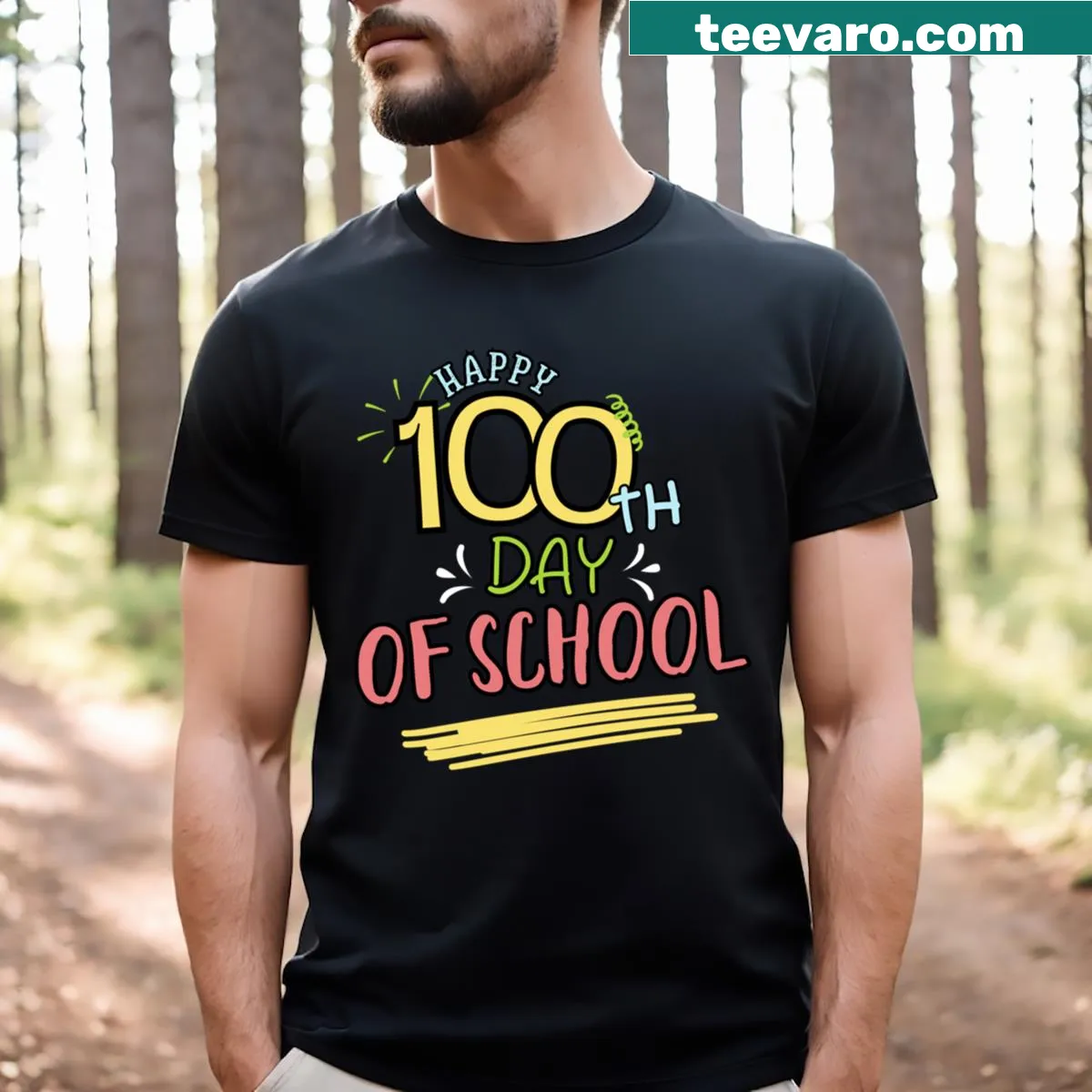 Celebratory tee for 100 days of school achievement — on a men's t-shirt
