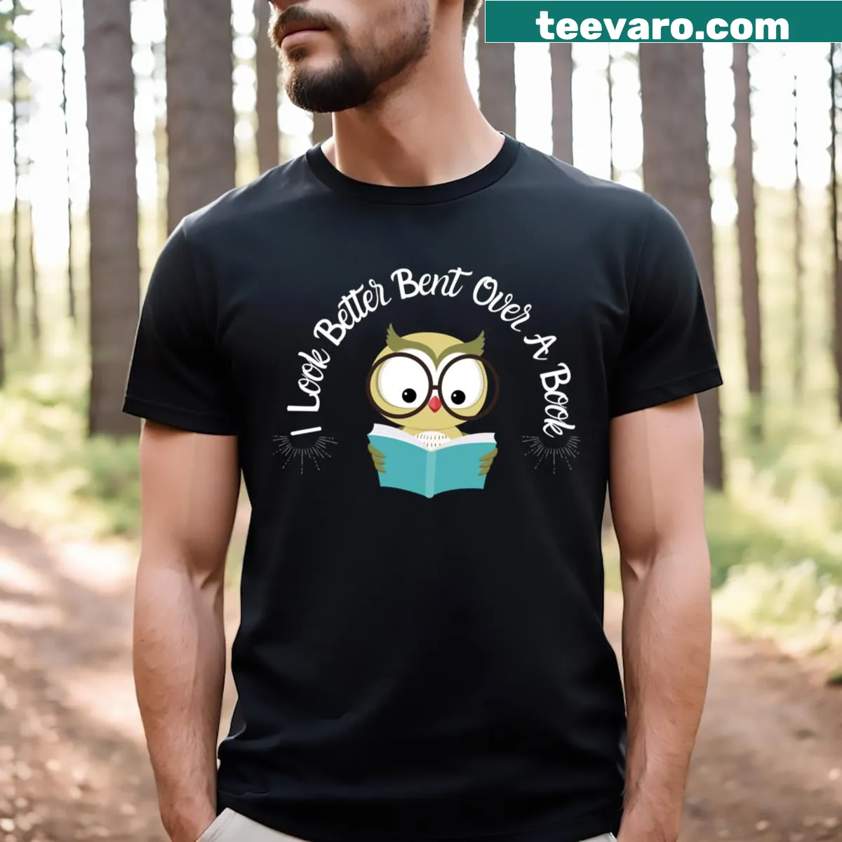 T-shirt with the phrase 'I Look Better Bent Over A Book' in witty typography — on a men's t-shirt