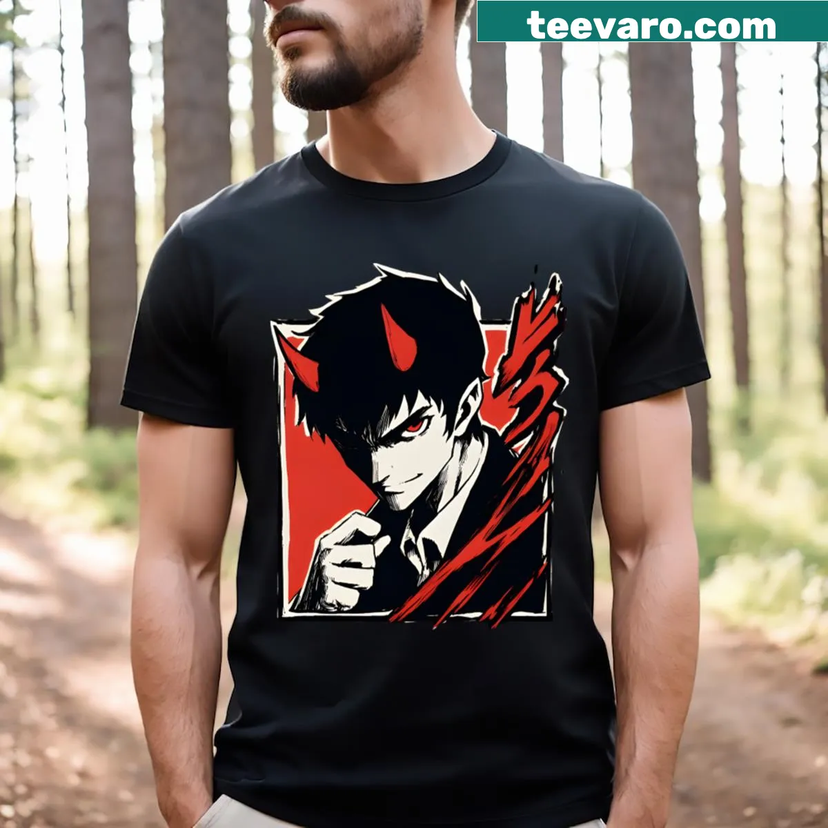 Manga-inspired whimsical art on an Anime T-shirt — on a men's t-shirt