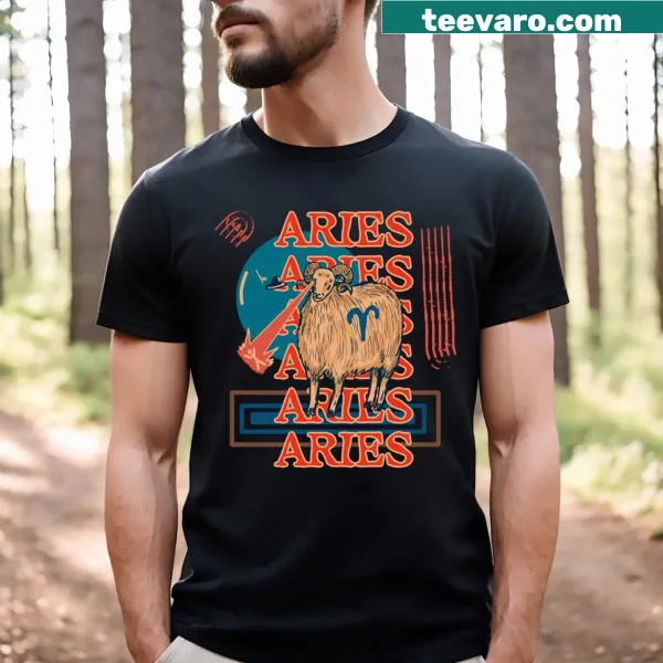 Bold Aries zodiac sign graphic on a T-shirt