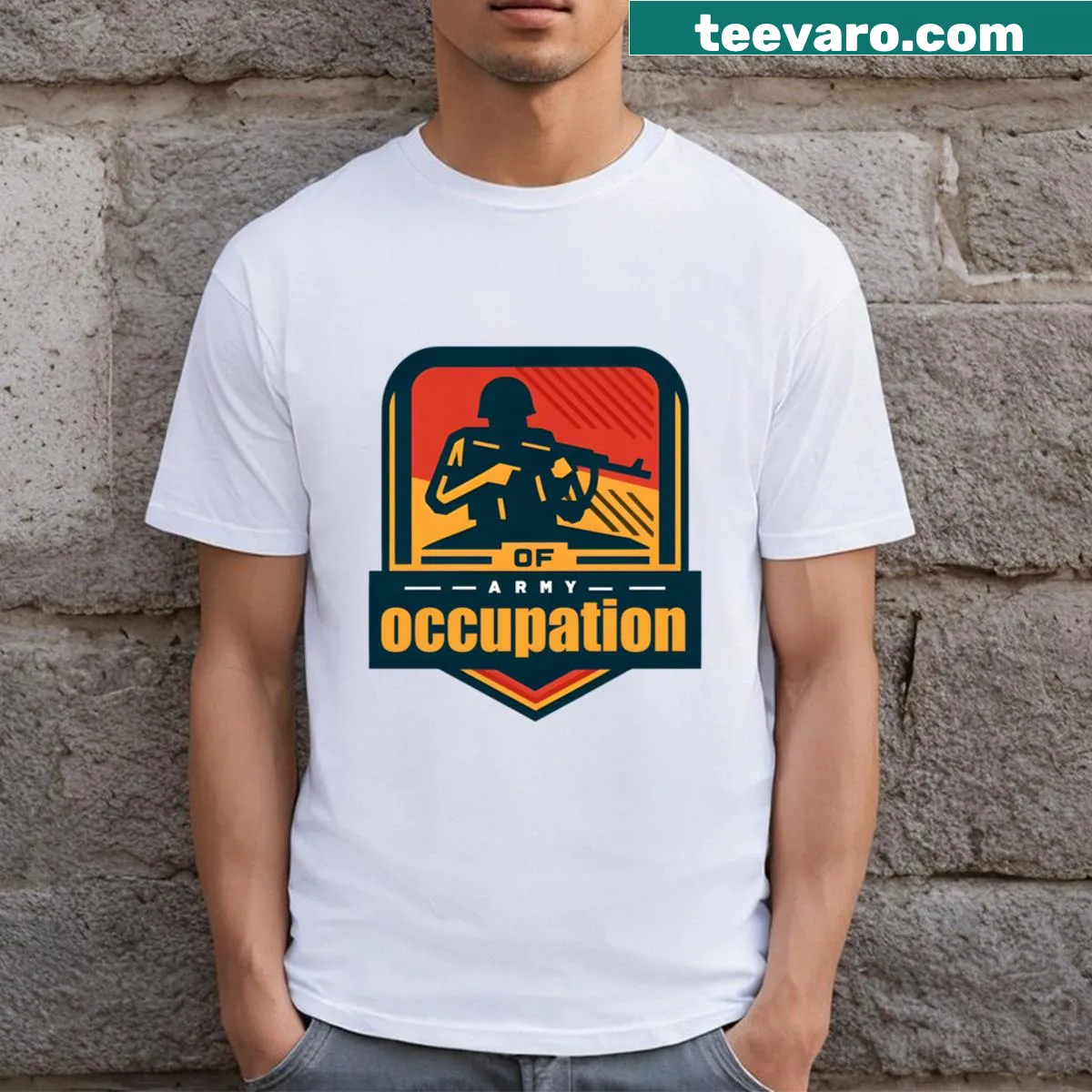Graphic design reflecting Army of Occupation history on T-shirt — on a men's t-shirt