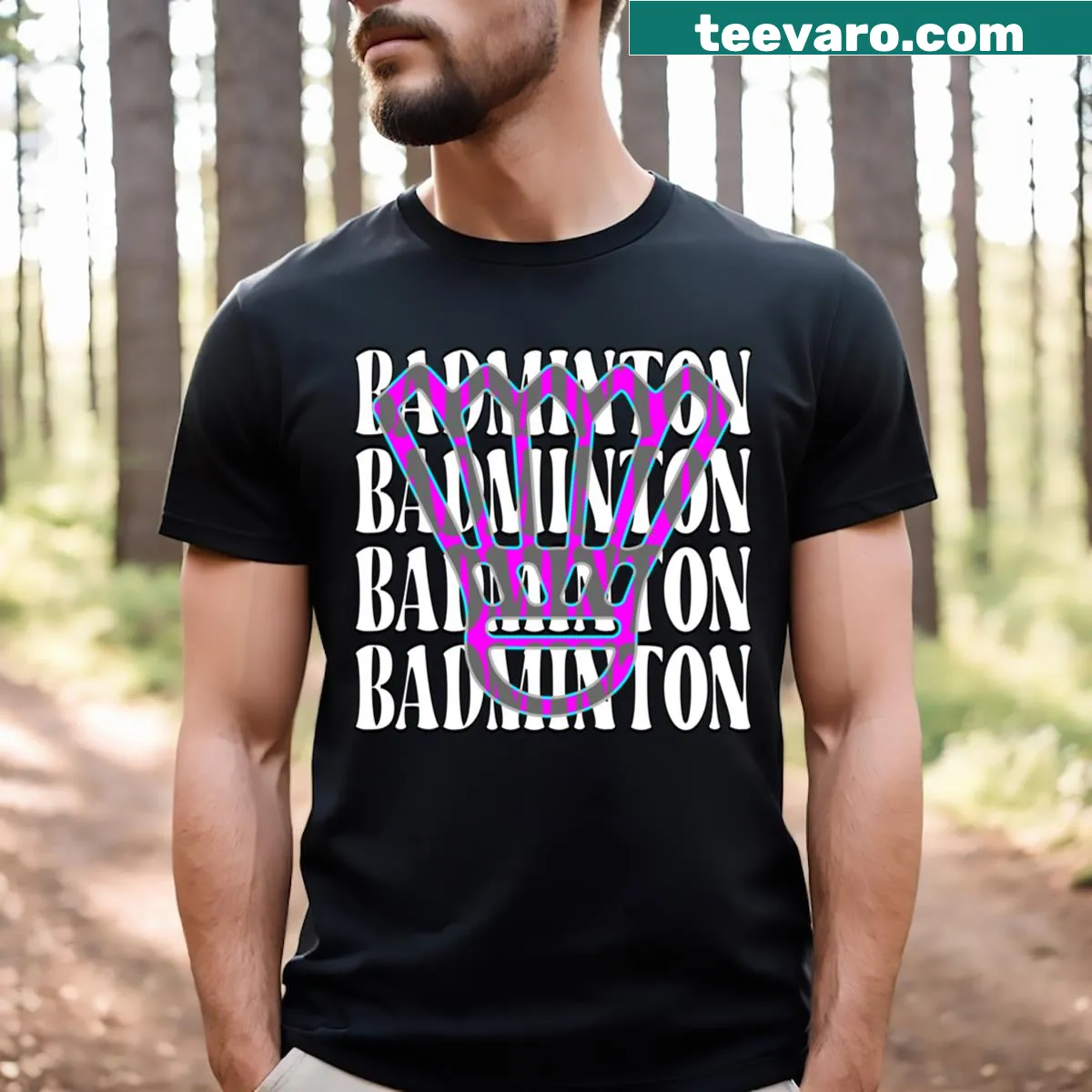 Long t-shirt with badminton graphic and playful design — on a men's t-shirt