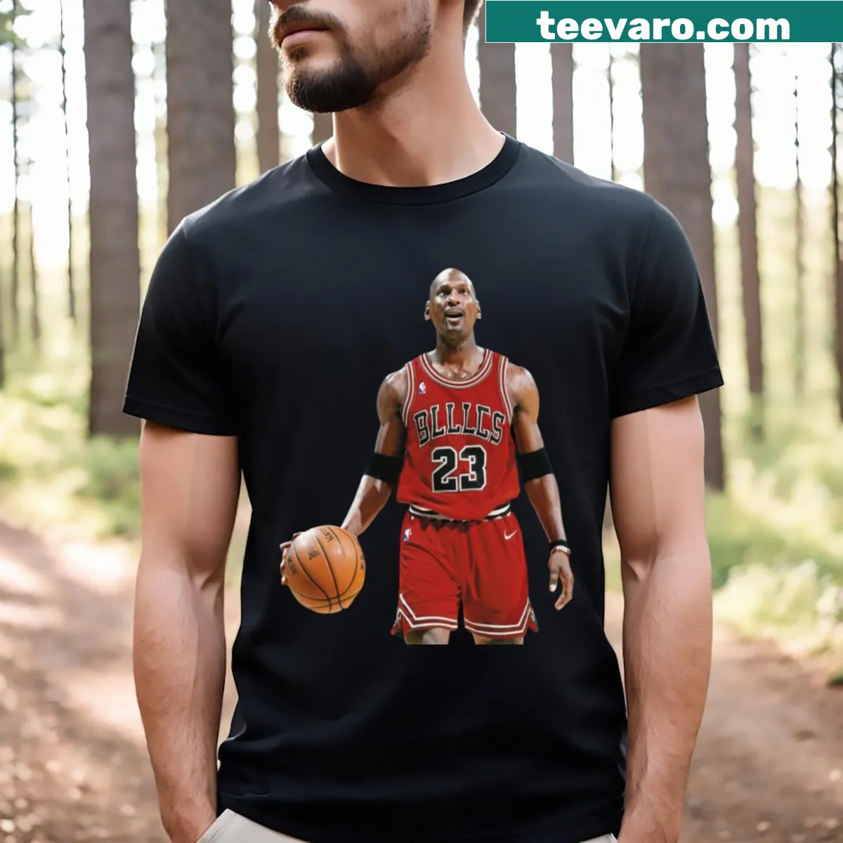 Classic t-shirt featuring basketball-themed graphic — on a men's t-shirt