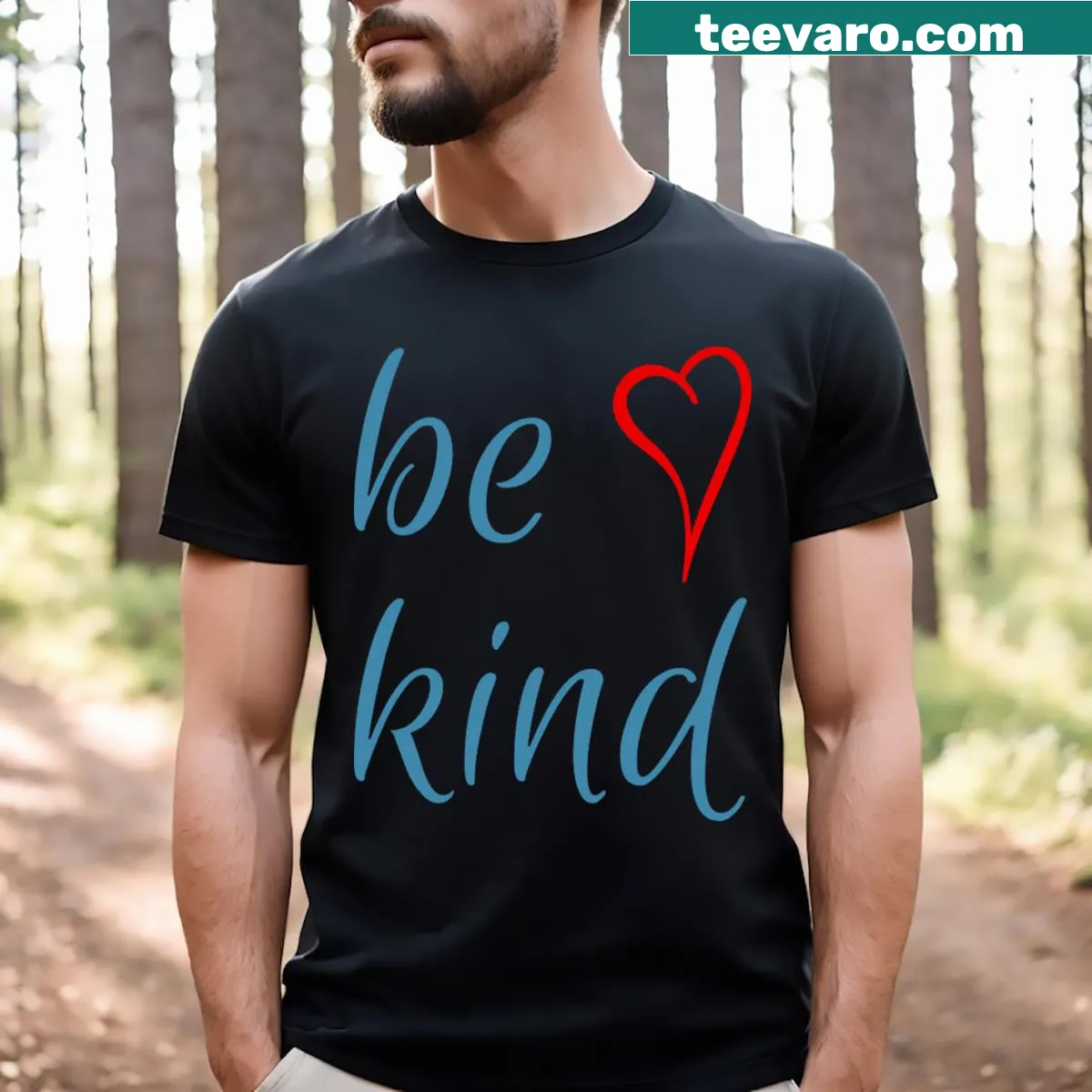 Inspirational t-shirt with the message Be Kind Heart in simple text — on a men's t-shirt