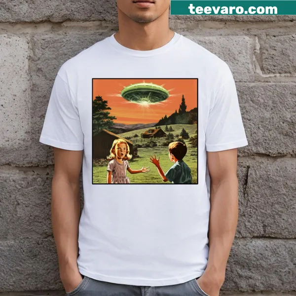 Vintage comic drawing of a childhood UFO encounter, evoking nostalgia